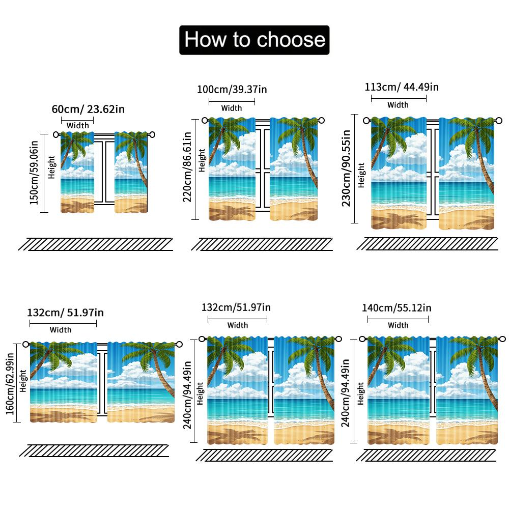 2pcs   spring summer Curtains Hawaii Beach Ocean Art Digital Print Drapes Fabric Home Decor Perfect for Bedroom   Living Room