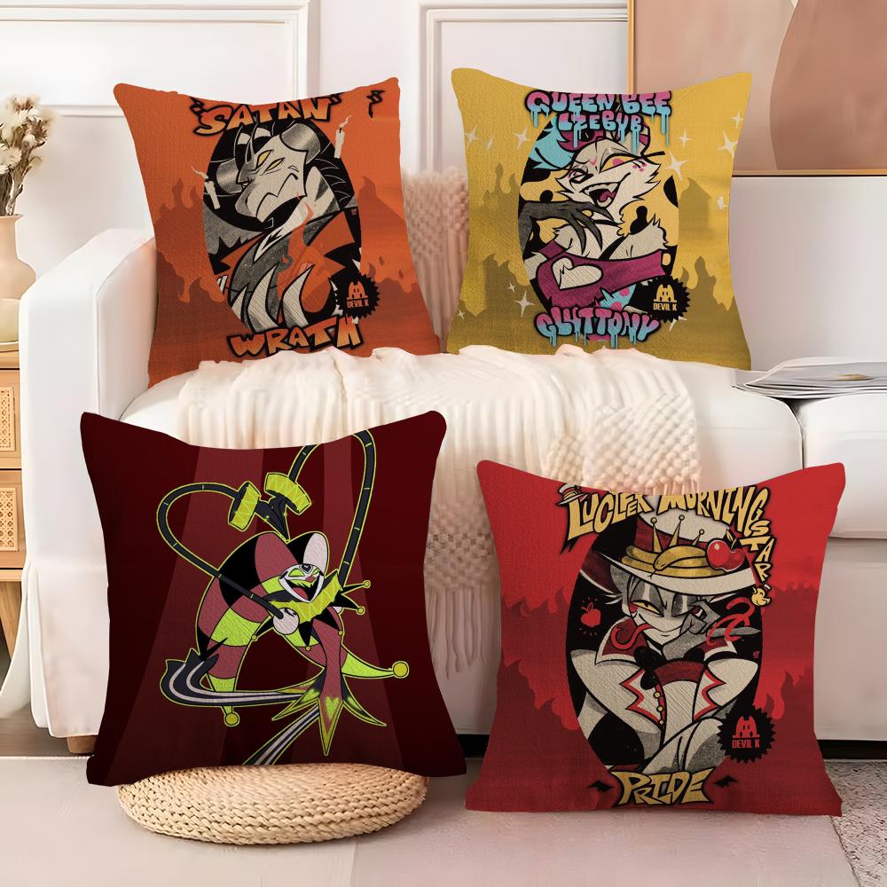 Anime H-HelluvaS B-Boss Cushion Cover Soft Plush Fabric Double-Sided Printed Sofa Cushion Cover for All Seasons Home Decor Gift