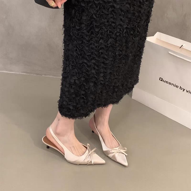 2025 Comfort Shoes for Women Sandals Stiletto Heels Bow Tie Summer New Female Purple Large Size New Low Heels Pointed Toe Shoes