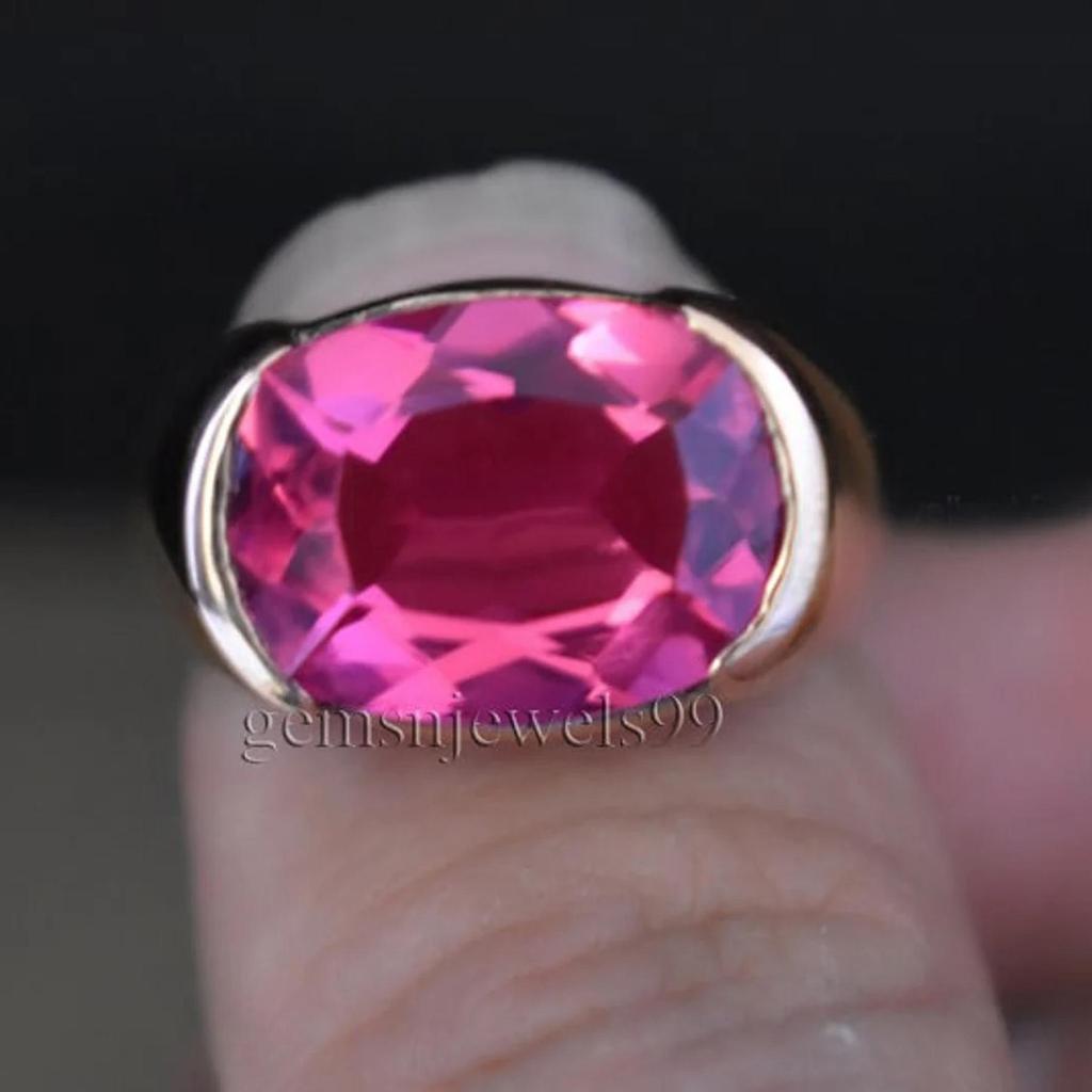 Oval Rose Cut Pink Tourmaline Quartz 925 Sterling Silver Rose Gold Overlay Ring Jewelry