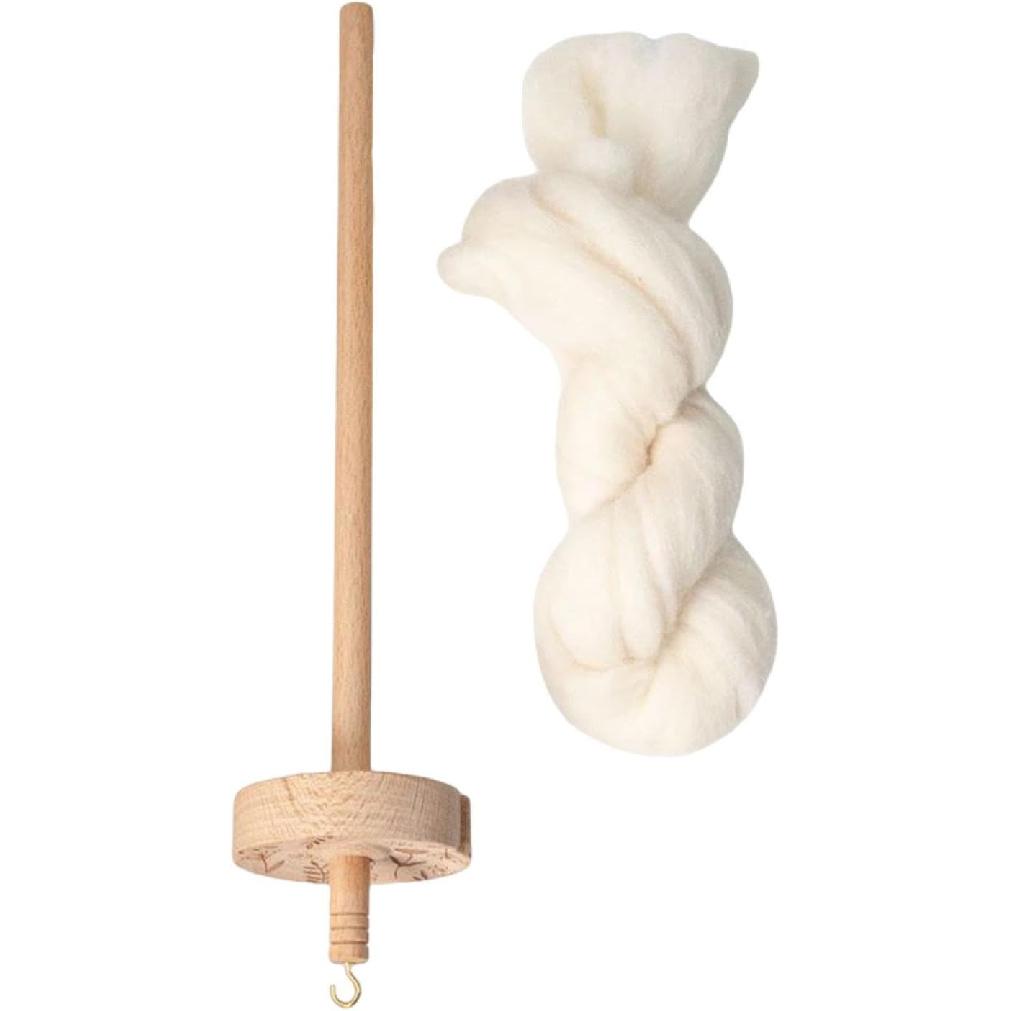 Drop Spindle Top Whorl Yarn Spinner with Wool Strips Crafting Supply Practical Easy to Use 12.80inch Wood Drop Spindle Set for Woven DIY