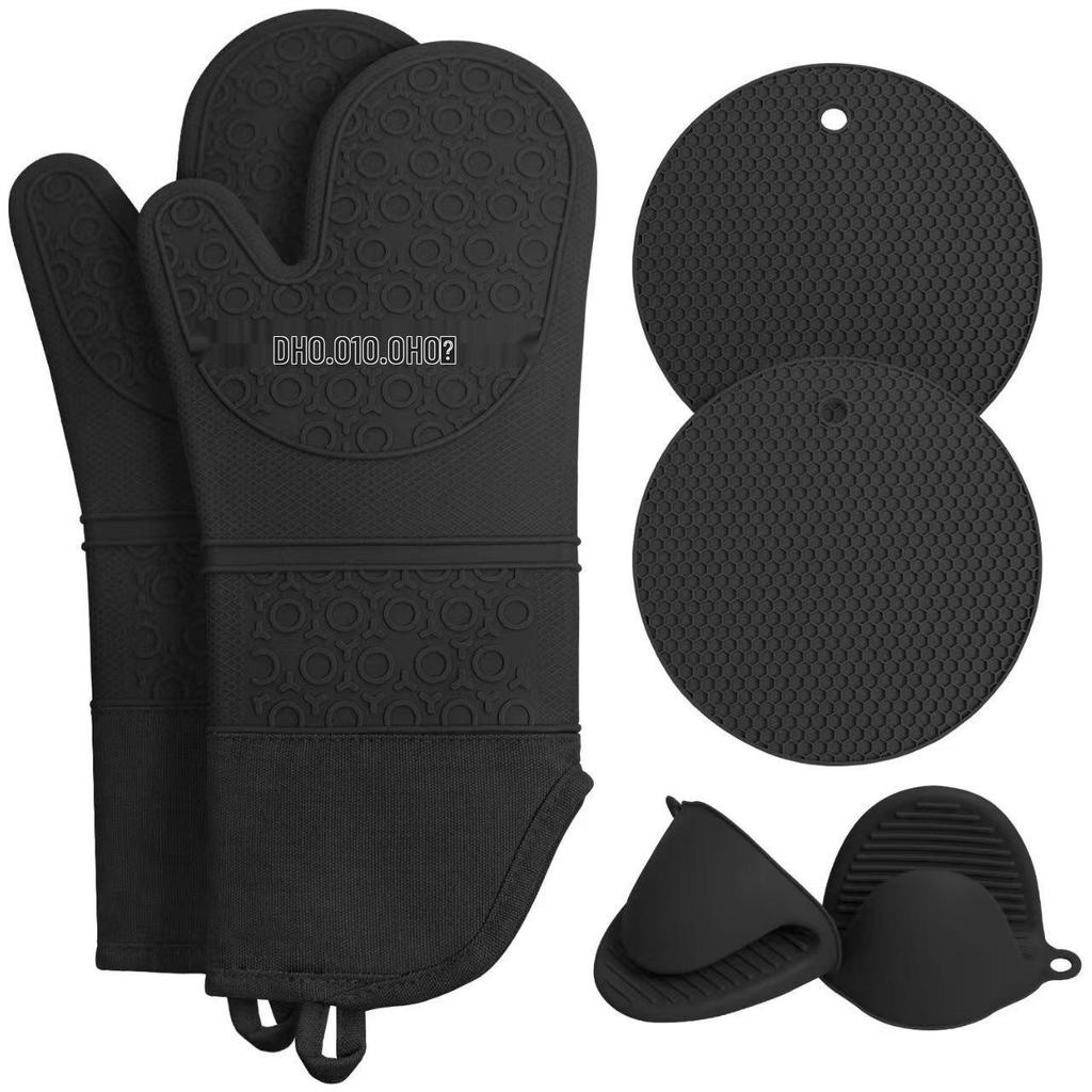 Oven Heat-Resistant Gloves & Anti-Scald Tongs Set - 6-Piece Kitchen Protection with Honeycomb Pads