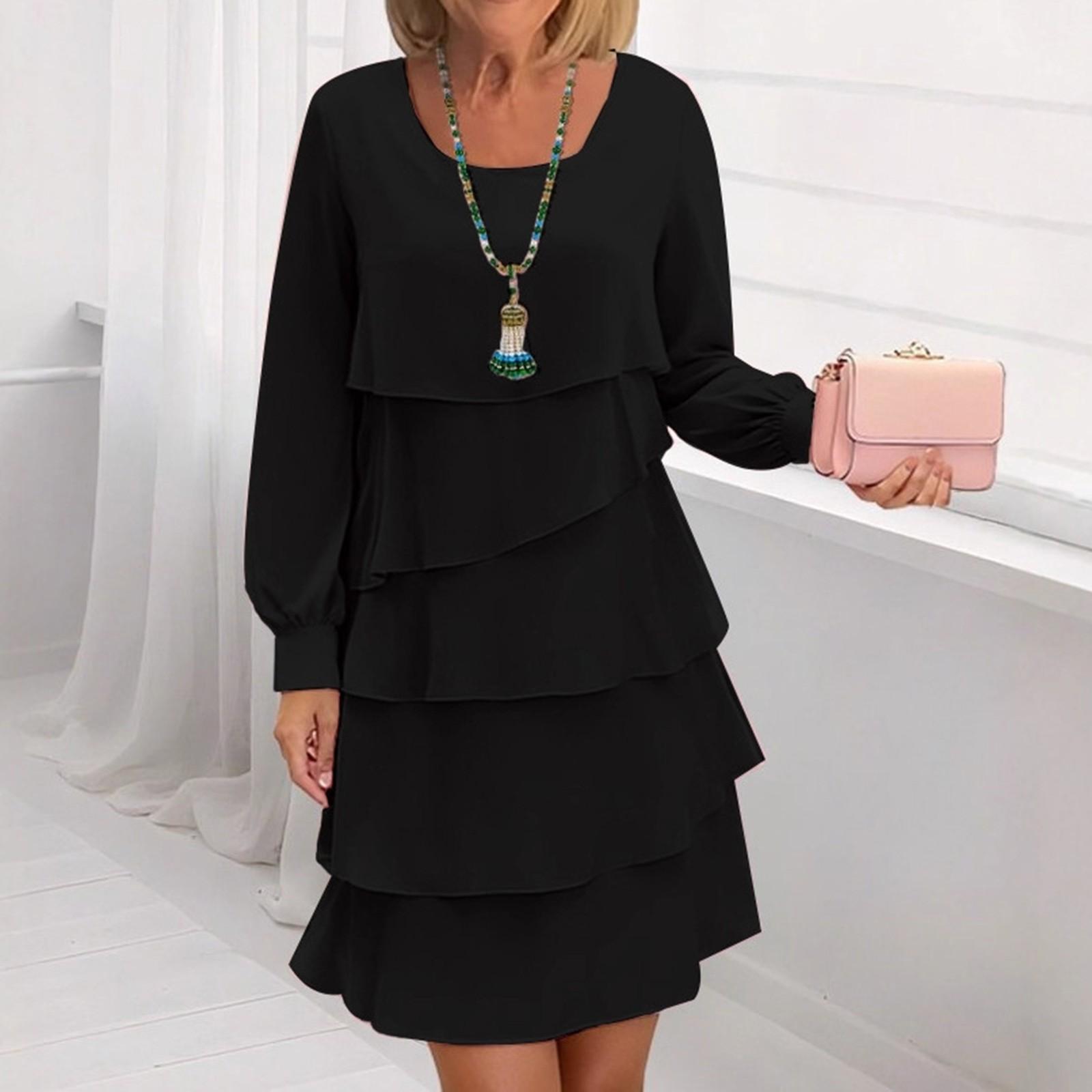 

Женское повседневное и модное однотонное платье с длинным рукавом XL чёрный