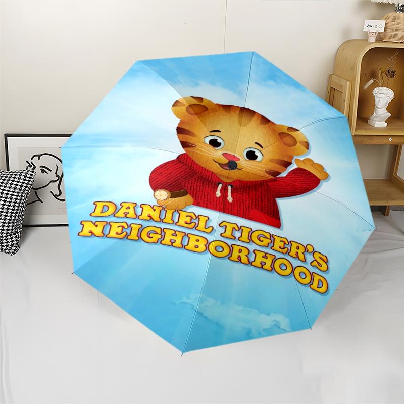 Daniel Tiger's Neighborhood Print Automatic Umbrella, 8 Rib Iron Frame, Plastic Handle, Suitable for Outdoor Travel &Daily , Ideal Gift