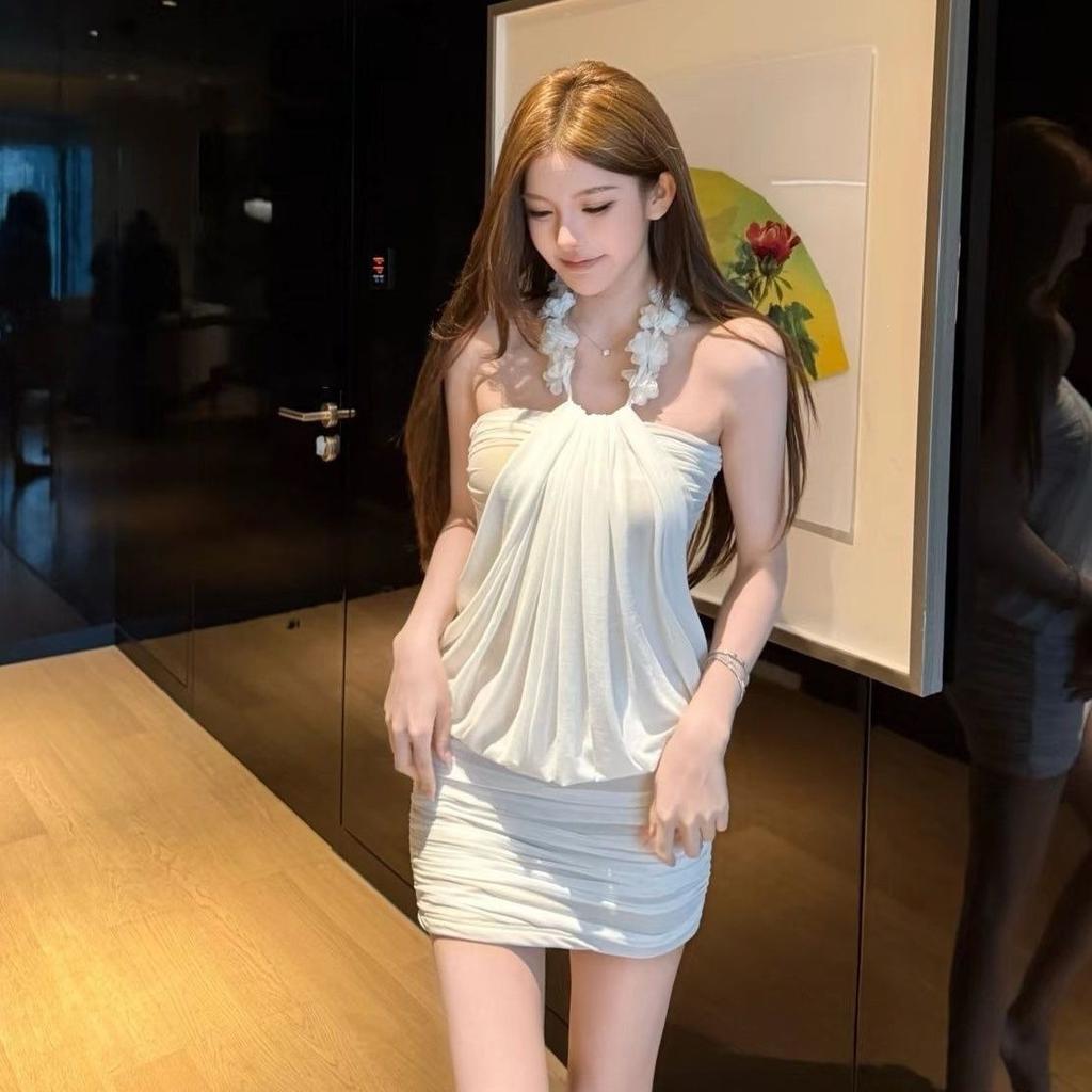 Ancient sexy mesh neck tube top dress for women in summer is very good-looking, sexy pure desire slim-fitting hip-wrapped short skirt
