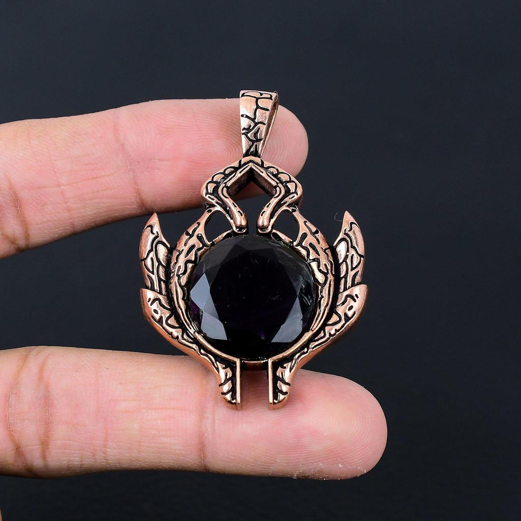 Black Spinel Gemstone Handmade Pure Copper Wire Wrapped Pendant Jewelry For Thanksgiving