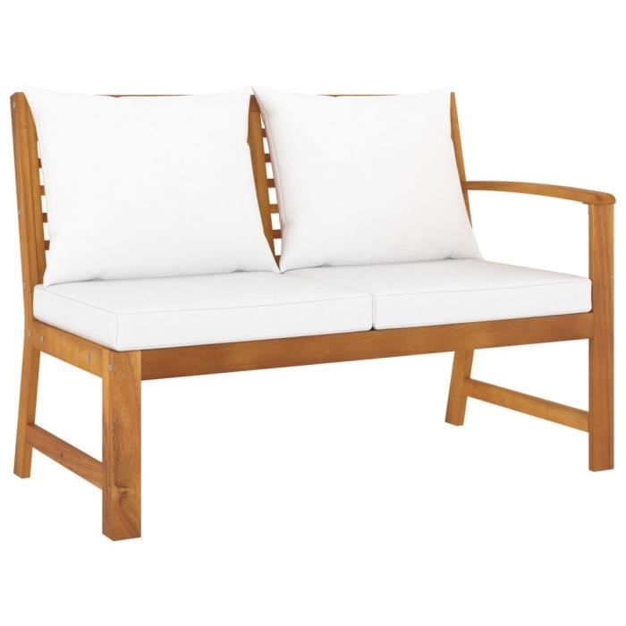 Banc de jardin - VIDAXL - 114,5 cm - Bois d'acacia massif - Coussin crème - 2 personnes