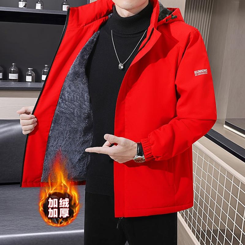 

Зимняя ветрозащитная куртка мужская толстая со съемным капюшоном куртка в стиле милитари флисовая хлопковая одежда куртка 5XL красный