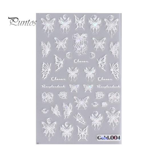 Embossed Nails Art Stickers Creative Engraved White Butterfly Pattern Manicure Decals Exquisite DIY Nail Design Adhesive Decoration Stickers Nail