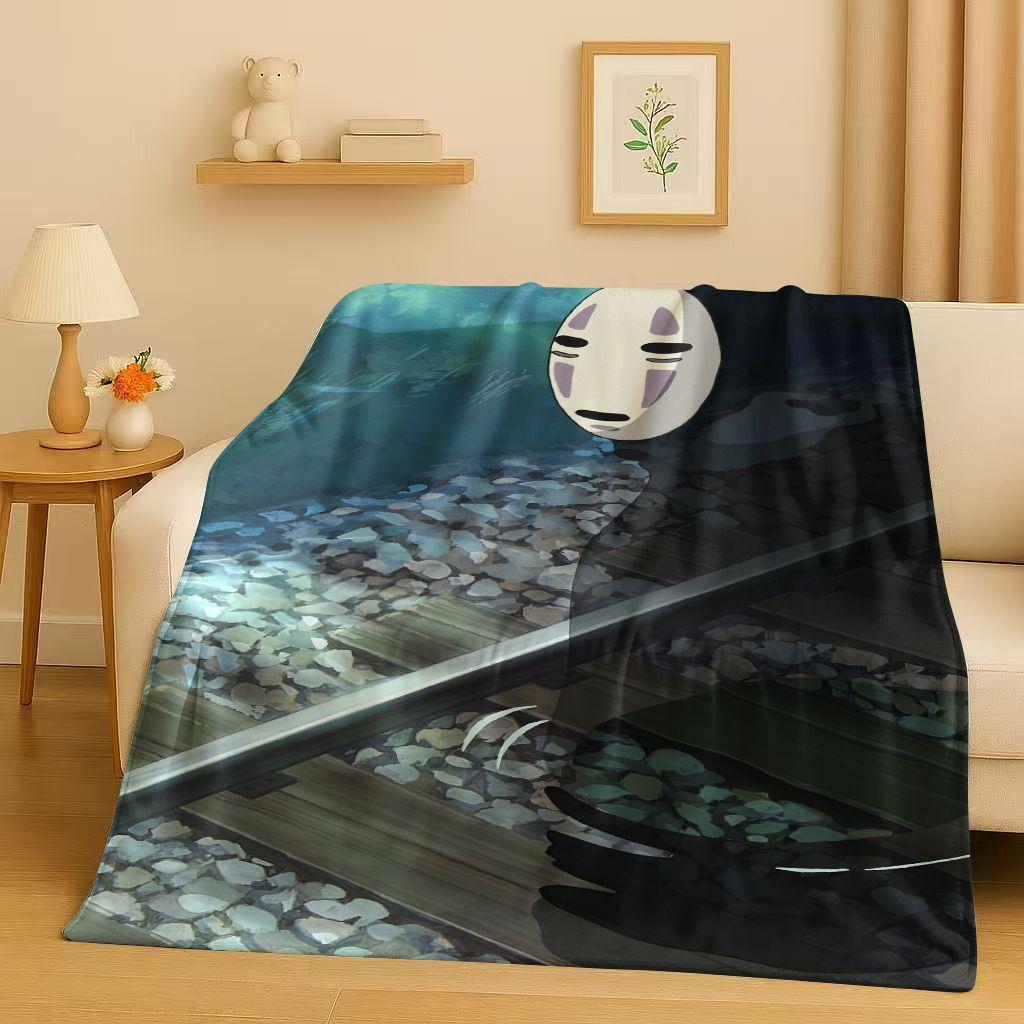 3D Retro Cartoon Spirited Away No Face Man Flannel Blanket,Ultra Soft Warm Plush Throw for Home Bedroom Bed Sofa Cover Kid Gift