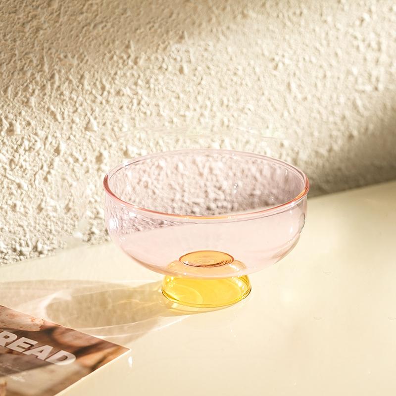 Dessert Bowl Oatmeal Yogurt Bowl Fruit Salad Heat-resistant Ice Cream Bowl Footed Colored Glass Bowl 1PCS
