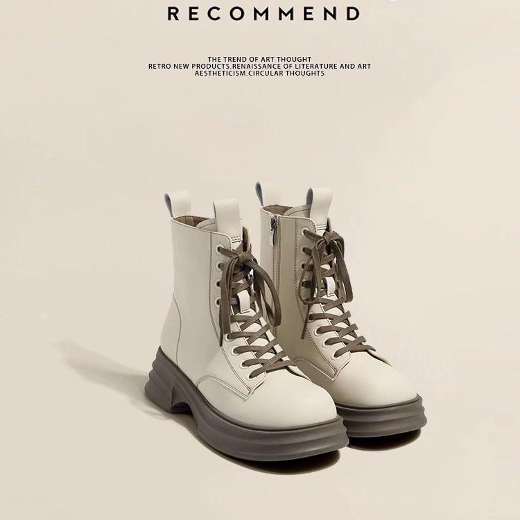 Martin boots women's 2025 new British brown boots spring and autumn single boots heightened platform short boots thick velvet snow boots