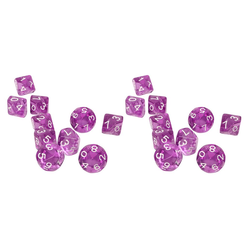 20pcs Digital Dice 10 Sided Transparent Clear Numbers Teaching Dice Set for Table Game Kids Math Learning Purple