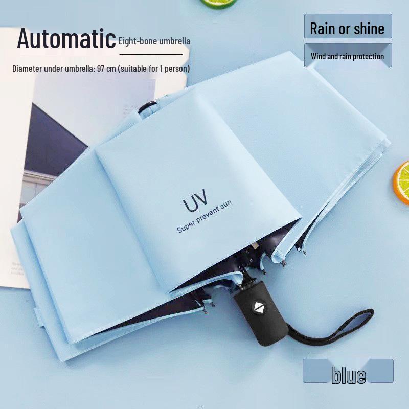 Fully Automatic 10-Rib UV Protection Folding Umbrella - Black Glue Sunscreen for Rain or Shine