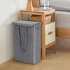 Linen Laundry Hamper with Lid 45L Collapsible Dirty Clothes Basket Imitation Cotton Wash Bin for Home Dorm Storage