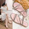 Summer Women's Sandals Flats Shiny Rhinestone Slippers Fashionable Women's Beach Slippers Slip-on Casual Shoes Slides Size 35-41