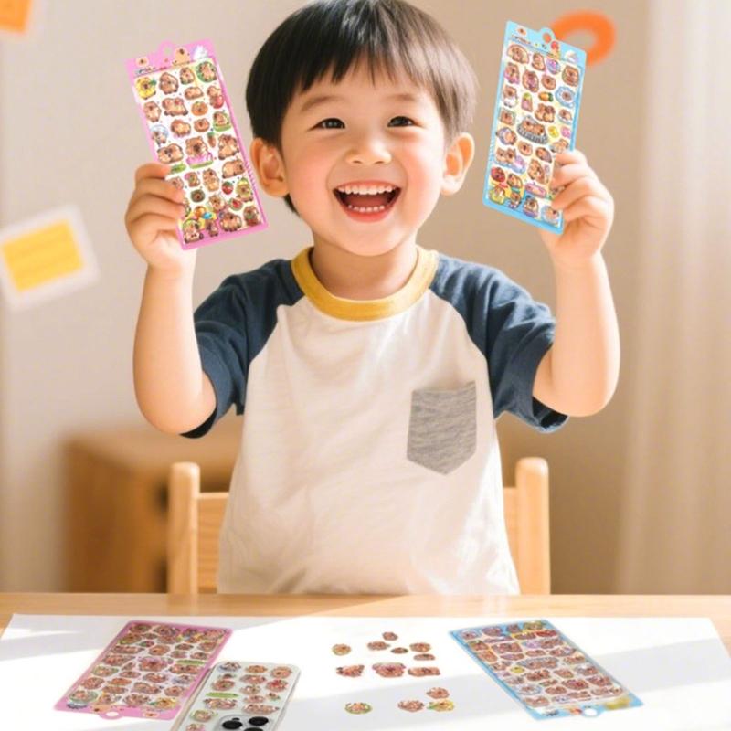Vibrant Crystal Stickers Showcasing Playful Cartoon Capybara Safe For Youngsters Art Activities And Fun