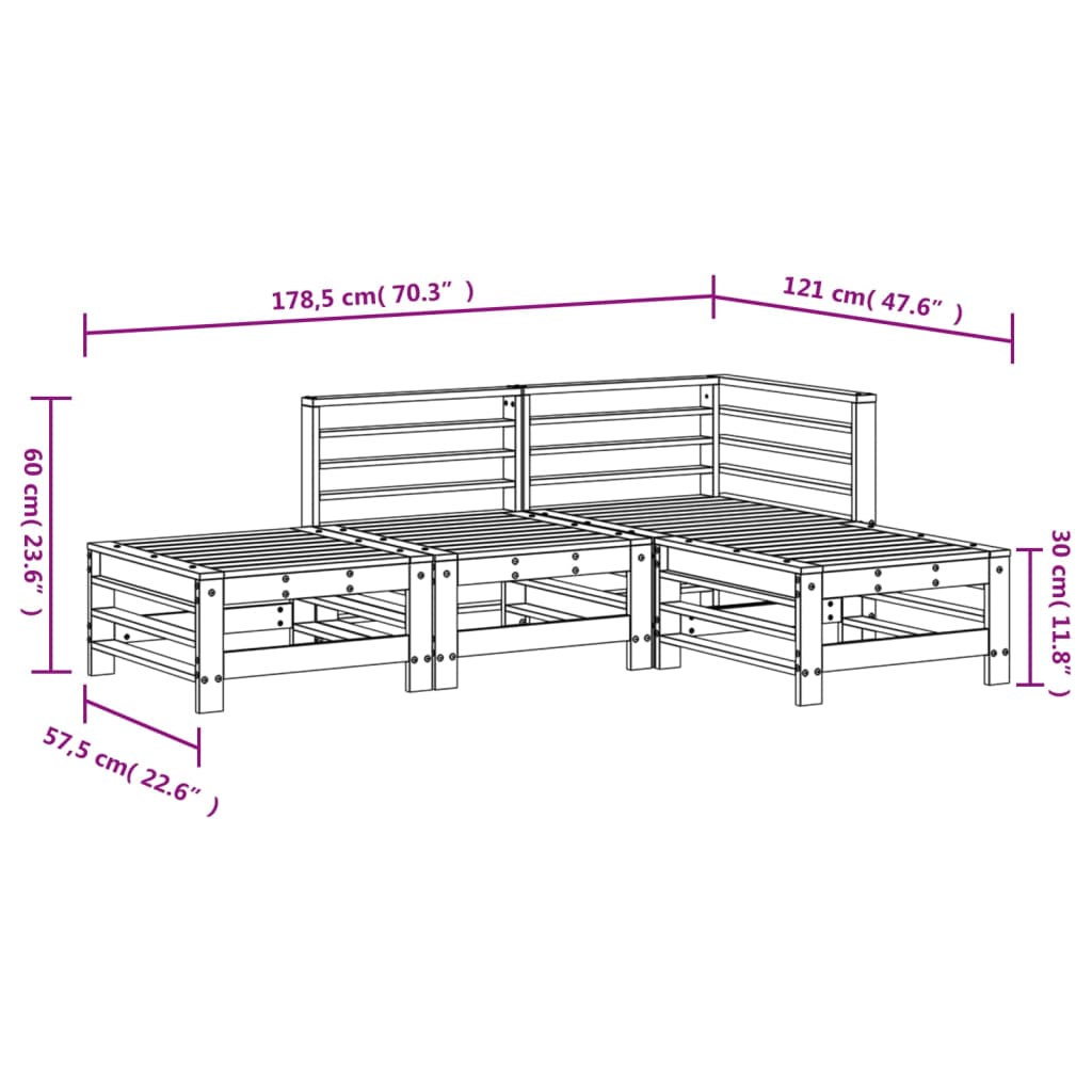 4 Piece Garden Lounge Set Solid Douglas Fir Wood