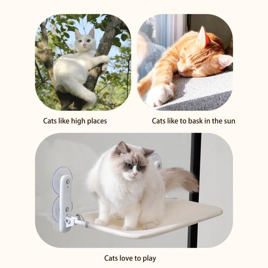 Faltbare Katzenhängematte, atmungsaktiver Netzstoffbezug, kabelloses Katzenbett mit 4 Saugnäpfen, kabelloser Stahlrahmen, Fenstersitzstange zum Sonnenbaden im Innenbereich