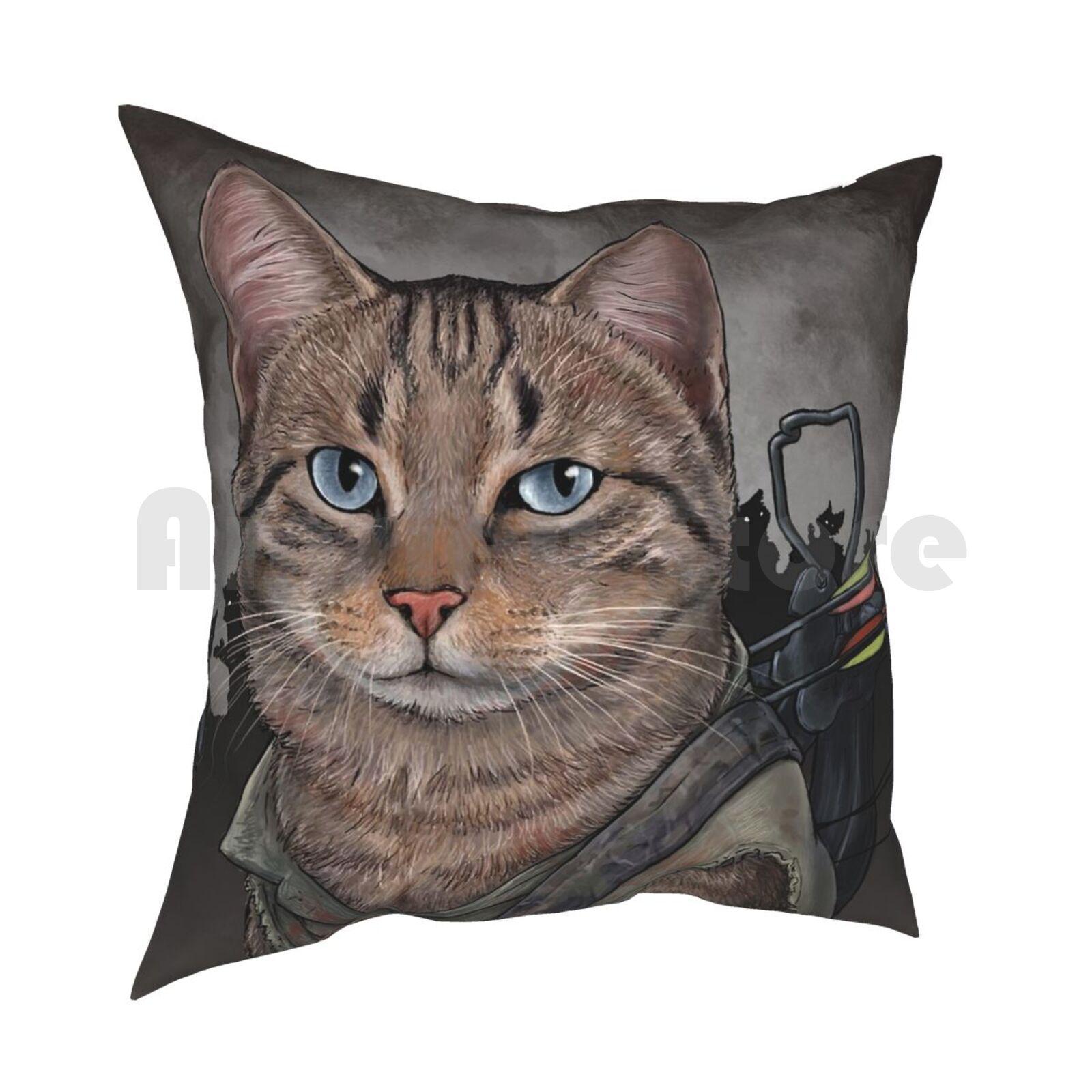 Daryl Dixon Cat Pillow Case Printed Home Soft DIY Pillow Cover Walking Dead Cat Cats Kitty Zombies 30x30cm 12x12in