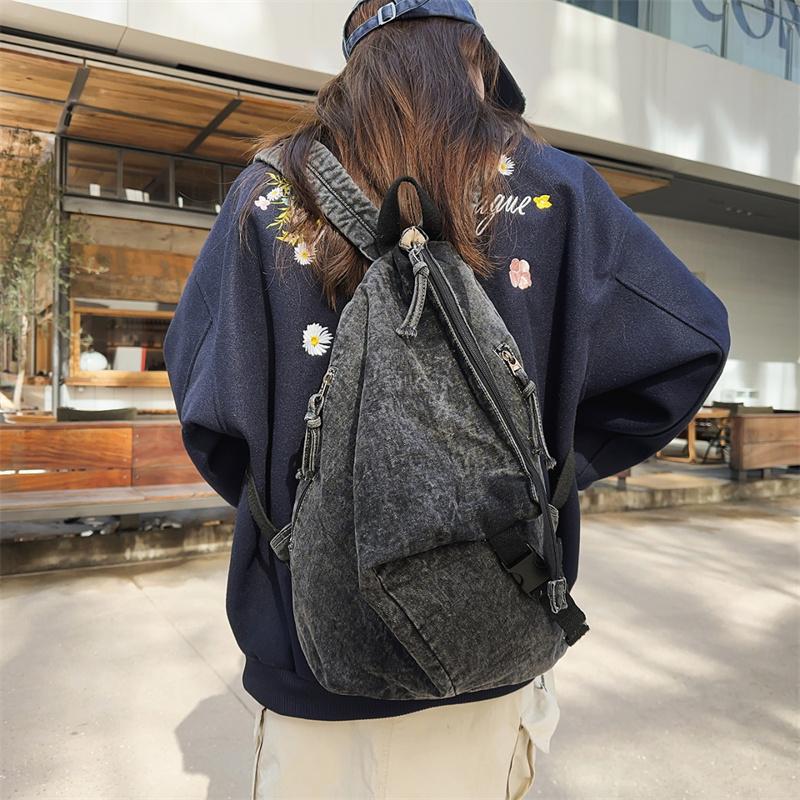 Large Capacity Retro Denim Backpack Women's Lightweight Backpack