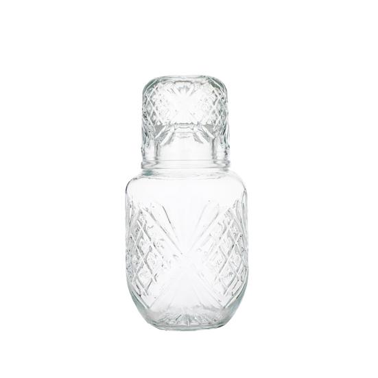 

Retro Water Carafe And Glass Set Heat-Resistant 18.3oz Juice Pitcher with 4.9oz Tumbler Cup Embossed Glass Teapot Cup Set for Juice Iced Tea C
