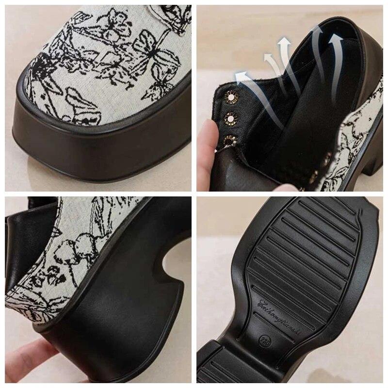 Fujin 11cm Denim Print Cloth Platform Wedge Shoes Chunky Sneaker Comfy High Brand Spring Autumn Casual Synthetic Leather Shoes