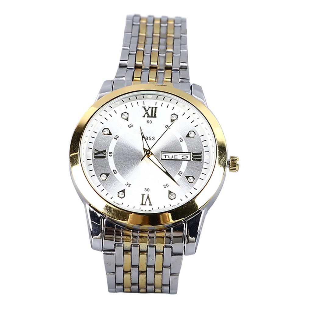 Men Quartz Business Watch with Date Luminous Stainless Steel Double Calendar Wristwatch Waterproof Lightweight Watch