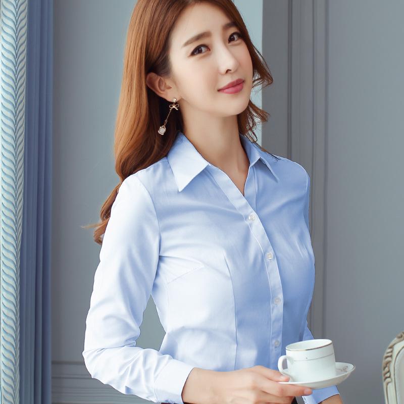 Elegant Slim Fit Warm White Women's Long Sleeve Blouse for Autumn/Winter Workwear
