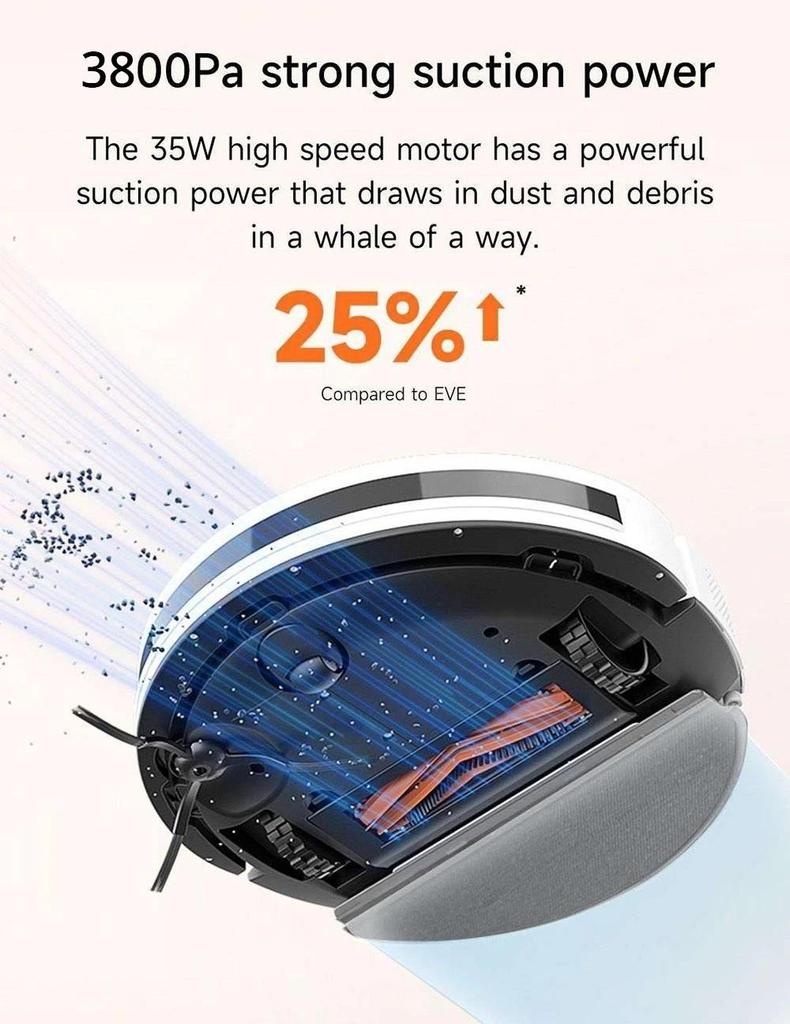 שואב אבק רובוטי משופץ Xiaomi ROIDMI EVE CC, שאיבה וניגוב, עוצמת שאיבה 3800Pa, מיכל מים 0.29 ליטר, מיכל אבק 0.26 ליטר