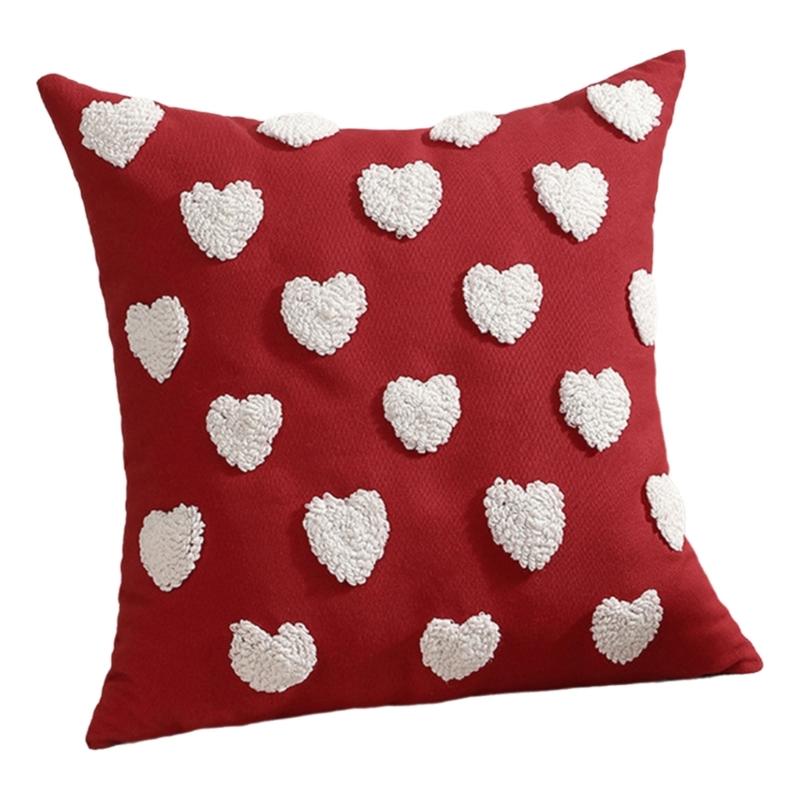Romantics Embroidered Love Heart Throw Pillow Cover Polyester Cotton for Home Decoration