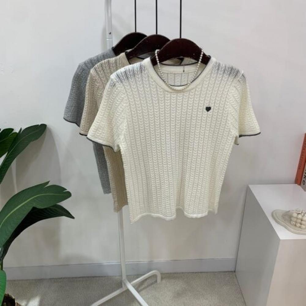 C S In The Room HearT Cable KniT Round neCk ShorT Sleeve T ShirT 3Color
