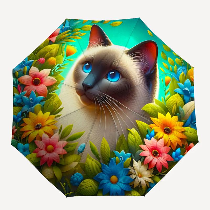 1pc Cat Flowers Automatic Open/Close Umbrella - Compact Travel Umbrella, Gift for Birthdayyy251208144