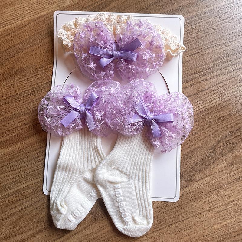 Baby Girl Socks Set Princess Full Moon 100 Days Photo Infant Socks Set Hair Accessories Baby Headband