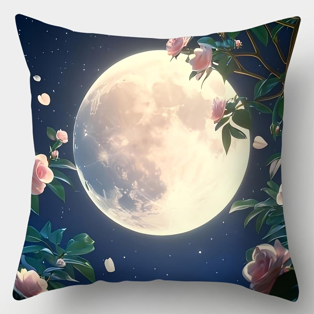 4pcs Set, Sofa Pillow Cover, Moon Flower Pillowcase, 17.7 Inches * 17.7 Inches, Single-sided Printing, Home Decoration, Sofa Lum