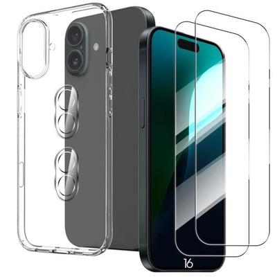 Case for iPhone 16, Transparent Silicone Protection + 2 Tempered Glasses and 2 Rear Camera Protectors