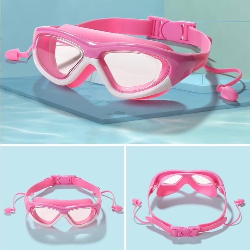 Children's Swimming Goggles With Earplugs Pc Anti-fog Swim Glasses Ak2191 Pink White Boxed Style