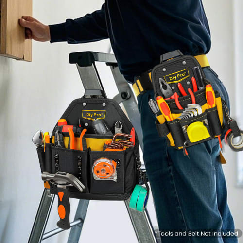 DIYPro Tool Pouch, Electrician Tool Pouch with Belt Clip, 22-Compartment Tool Organizer - Heavy-Duty Belt Pouch for Carpenters