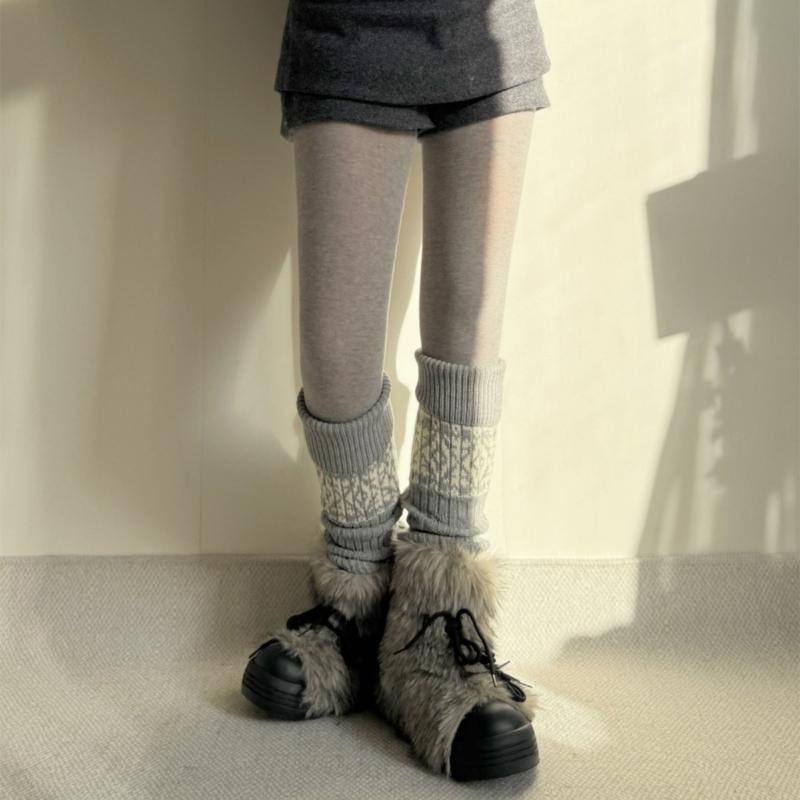 Sweet Christmas Leg Warmers Knitted Leg Sleeves Harajuku Long Leg Socks Winter Warm Boot Cuffs Toppers for Womens Girls