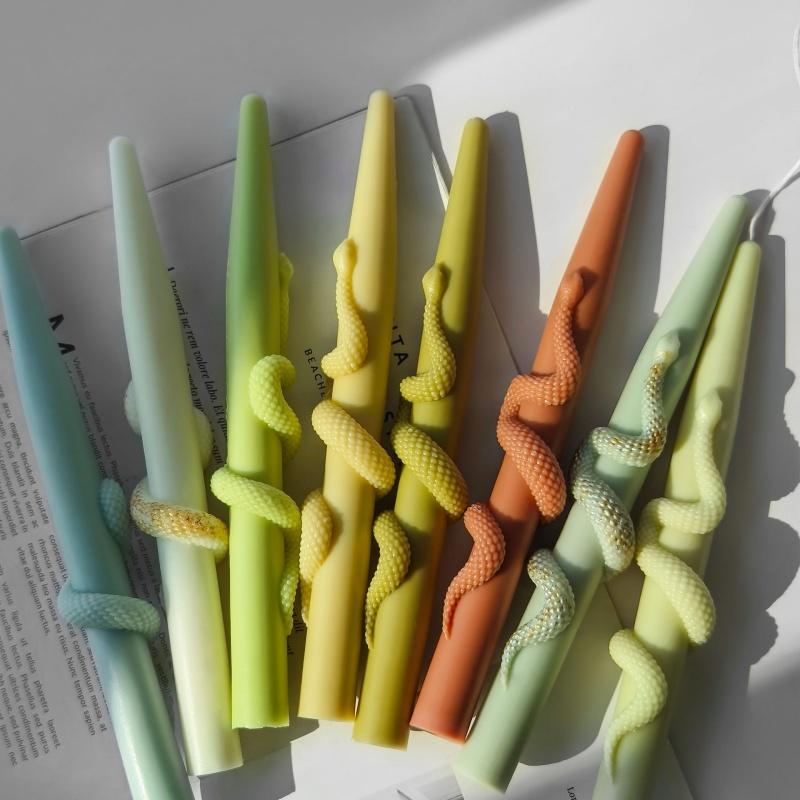 DIY Snake shaped Rose Long Rod Cylindrical Candle Mold Handmade New Pattern Relief Cement Gypsum Mold Used for Home Decoration