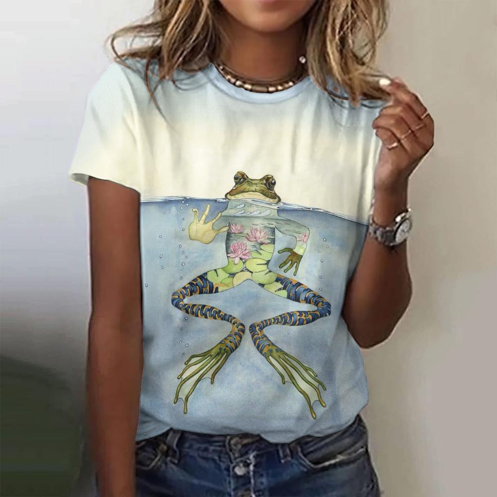 Summer Round Neck Harajuku Women's Top Fashion 3d Cartoon Printed Pattern T-Shirt Casual Loose Retro Short Sleeve T-Shirt