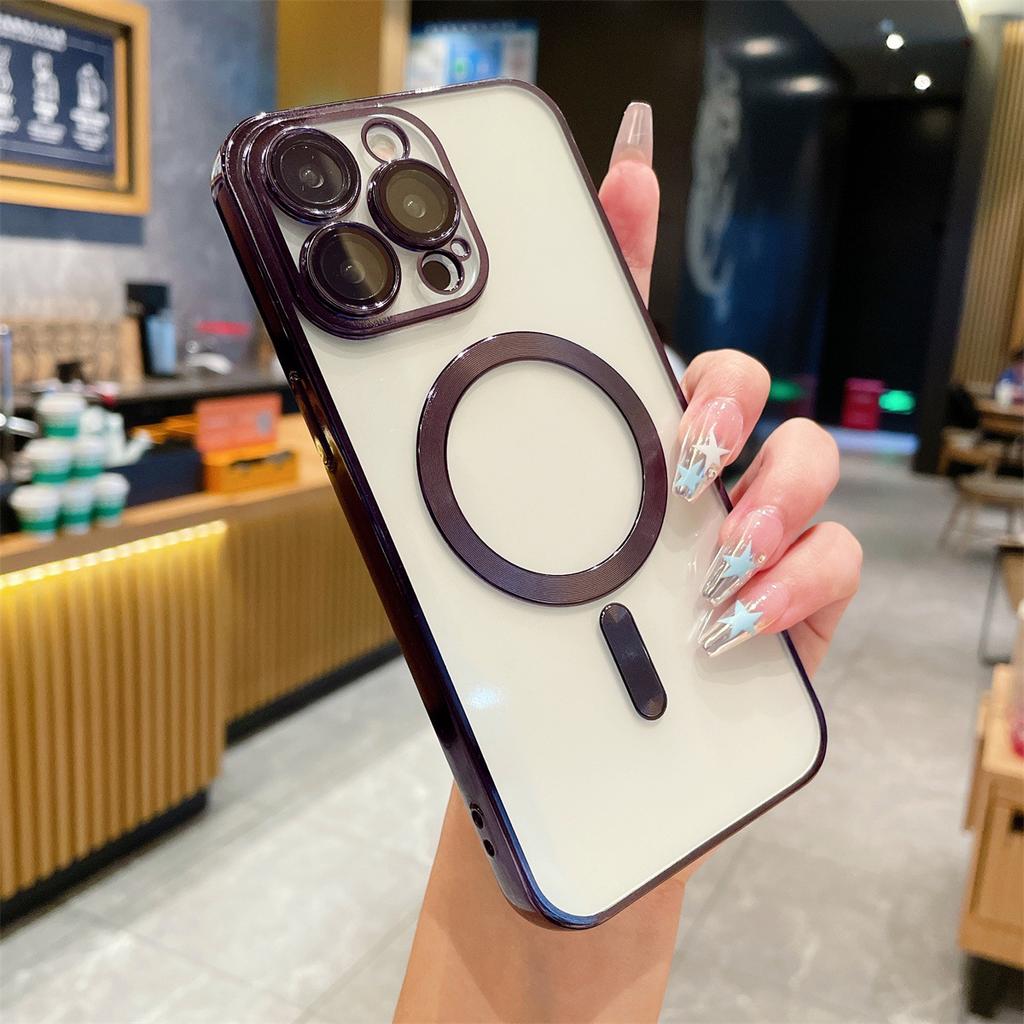 Applicable To Apple 16 Electroplated Magnetic Protective Glasses, IPhone15PROMAX Phone Case Transparent 12/13