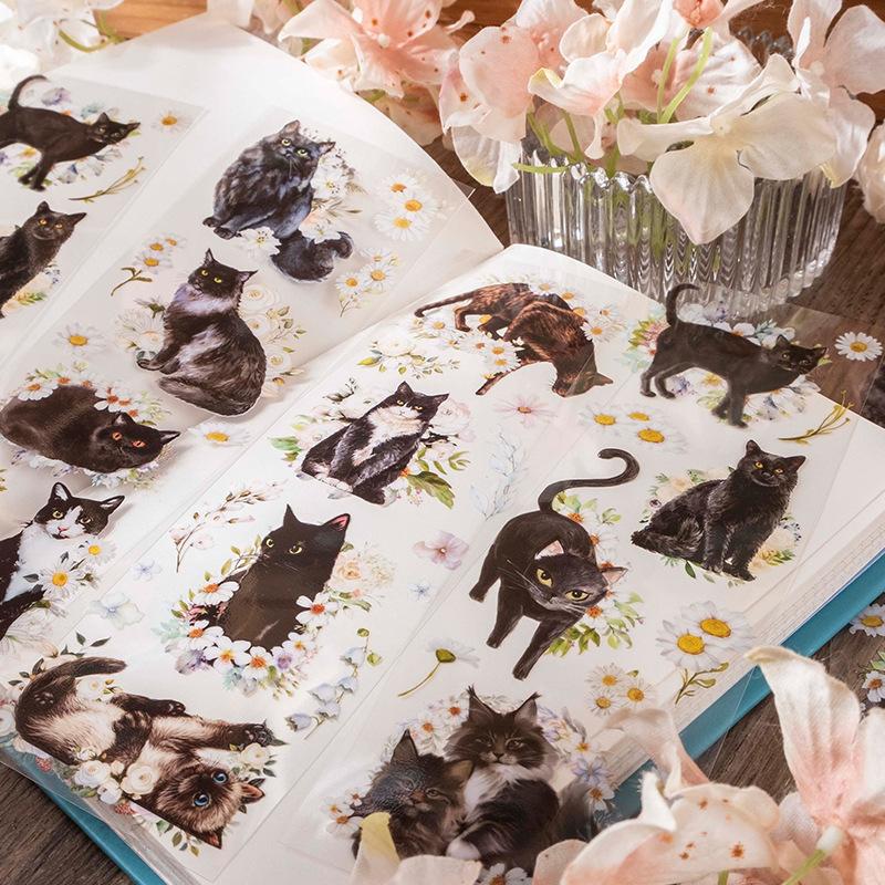 6 Pcs Long Strip Kawaii Cartoon Cats Stickers Aesthetic Creativity Decorative Diary Album Scrapbooking Material Journal Supplies