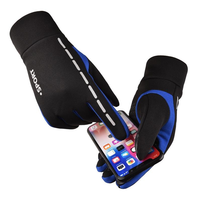 Autumn and winter waterproof velvet warm reflective strip outdoor riding full finger gloves men's and women's touch screen windproof gloves