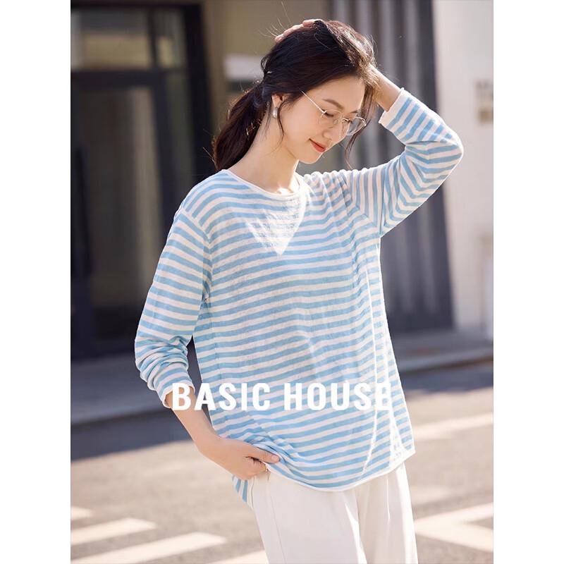 Basic House Women s Striped Lyocell Tencel Knit Top M