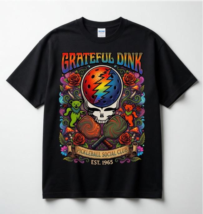 Grateful Dink Pickleball Skull Funny Retro Social Club Graphic T- Unisex T-Shirt XXL