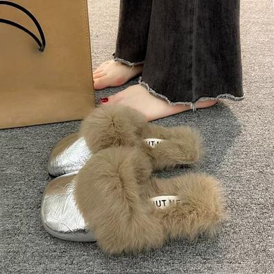 Dames Platte Pantoffels Herfst Winter Buiten Warm Antislip Pluche Schoenen Lichtgewicht Comfortabel Casual Halve Pantoffels