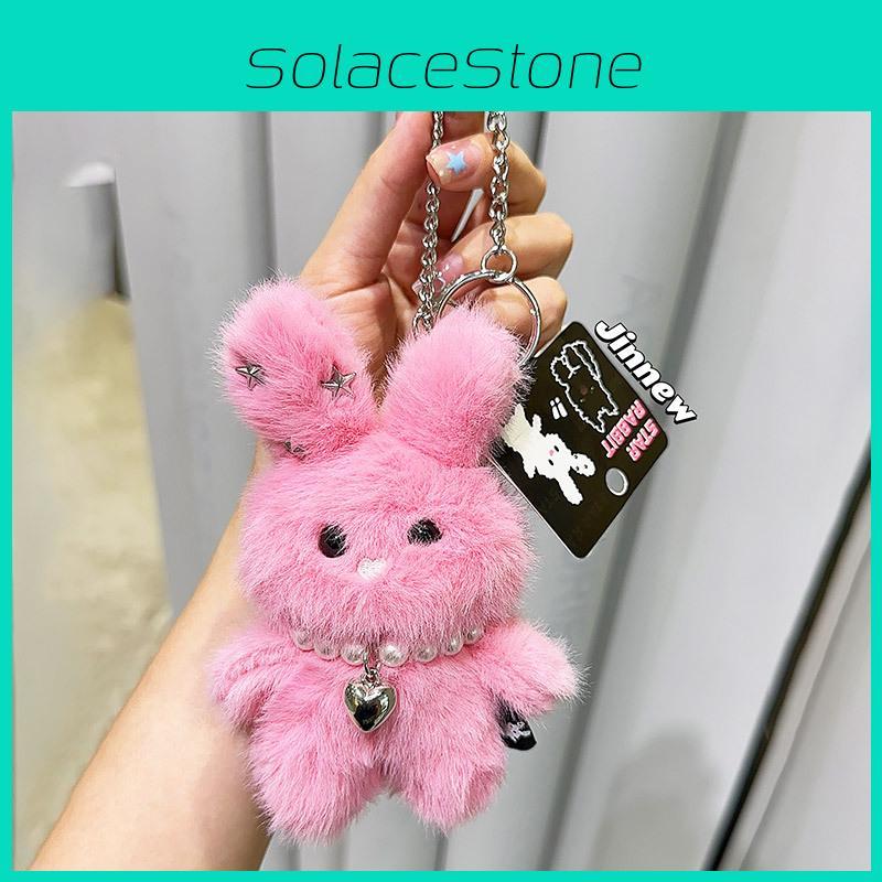 Pearl With Rabbit Necklace Plush Keychain Toy Pendant Cartoon Doll Gift Kids