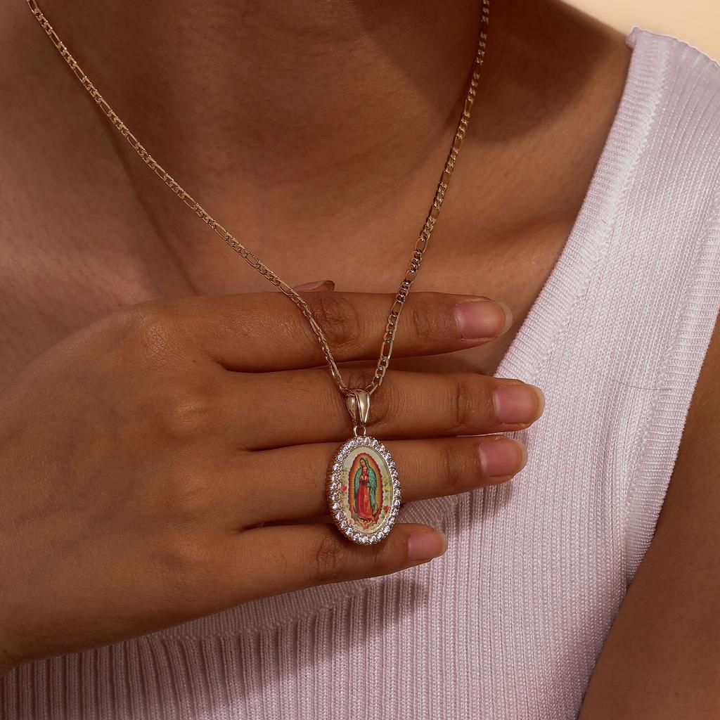Vnox Dainty Virgin Mary Women Necklace Stainless Steel Chain Geometric Pendant Catholic Blessed Necklaces Religious Lucky Collar