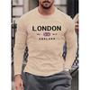 Spring and Autumn Round Neck 3D Letter London Printed Top Fashionable Casual Long Sleeved Men's T-shirts